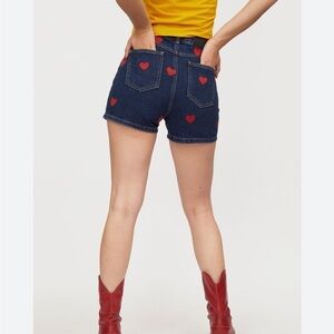 Lazy Oaf denim shorts with red heart 26 NWT